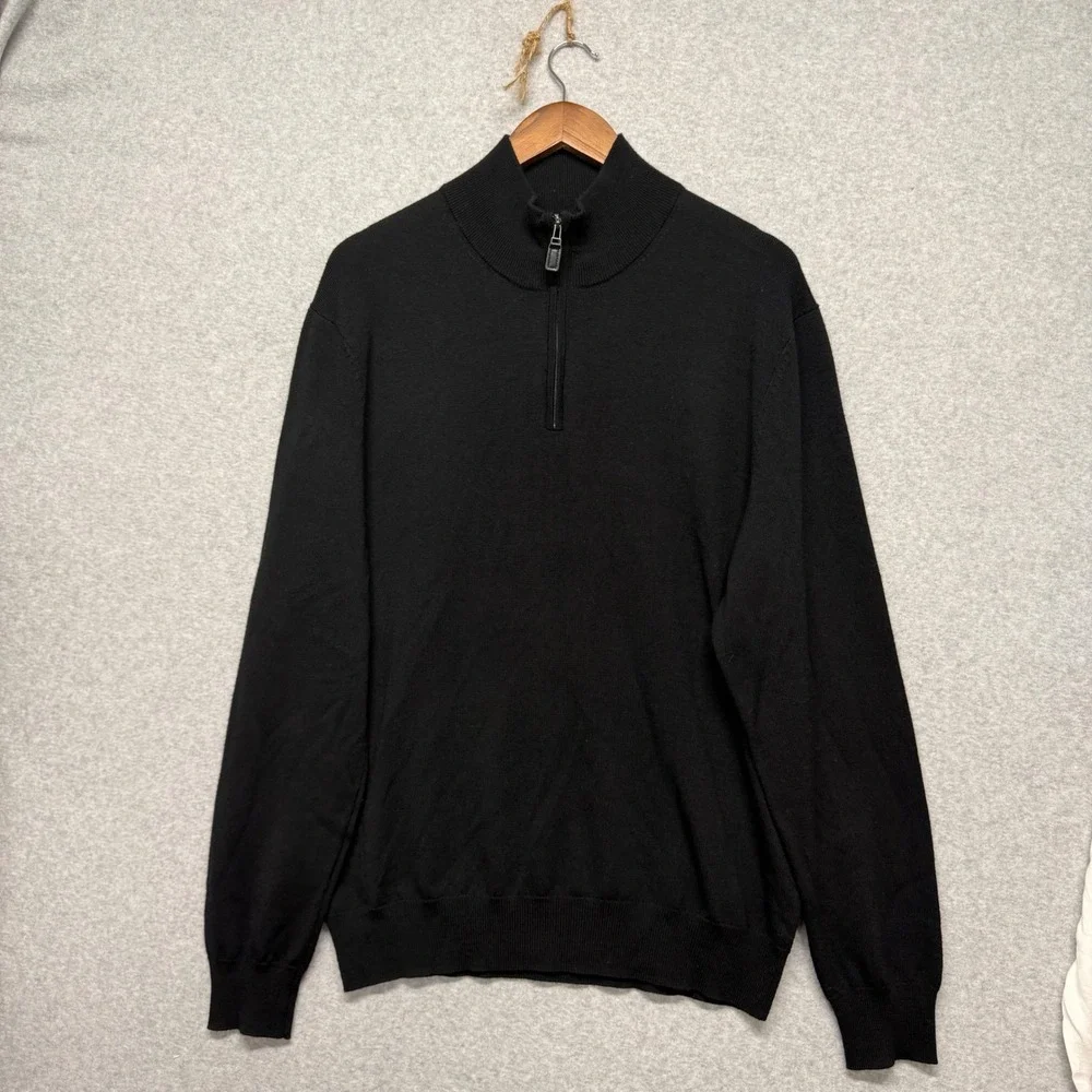 Jos.A Bank Sweater Mens XL Black Traveler 100% Merino Wool Quarter Zip Old Money